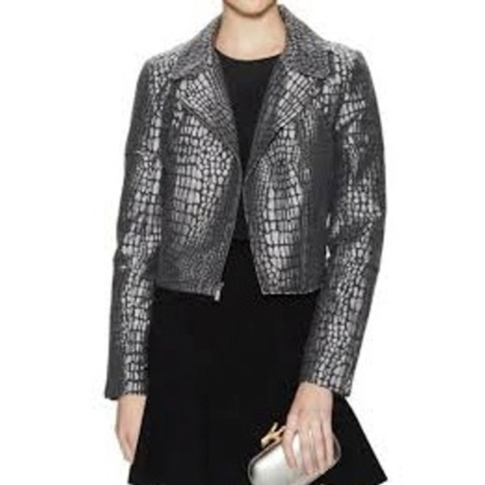Diane Von Furstenberg DVF Angie Alligator Print Jacquard Moto Jacket Women's‎ 2